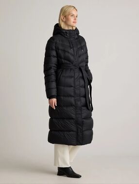 Quince Responsible Down Belted Puffer Coat Maxi Coat Black NWT
